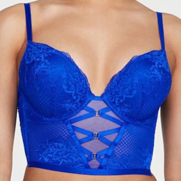 NWT Victoria's Secret Bombshell Strappy Fishnet Lace Push-Up Corset Bra 32B - Picture 1 of 7